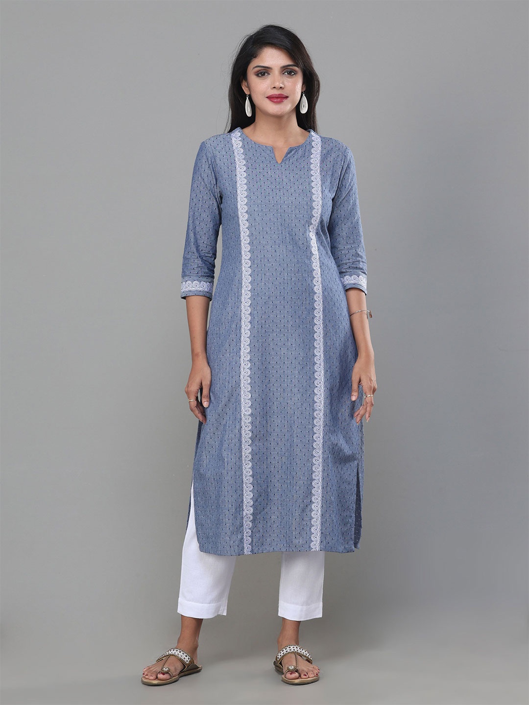 

Vismay Embroidered Keyhole Neck Kurta, Blue