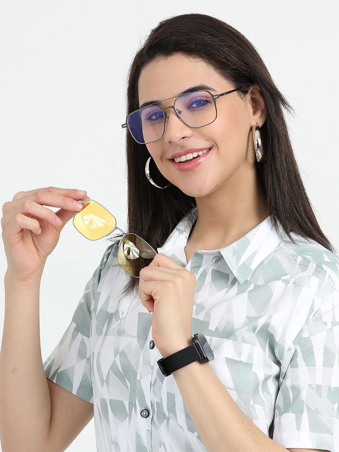 

HASHTAG EYEWEAR Women Full Rim Square Clip on Frames with Blue-Cut Lens - 37602, Grey
