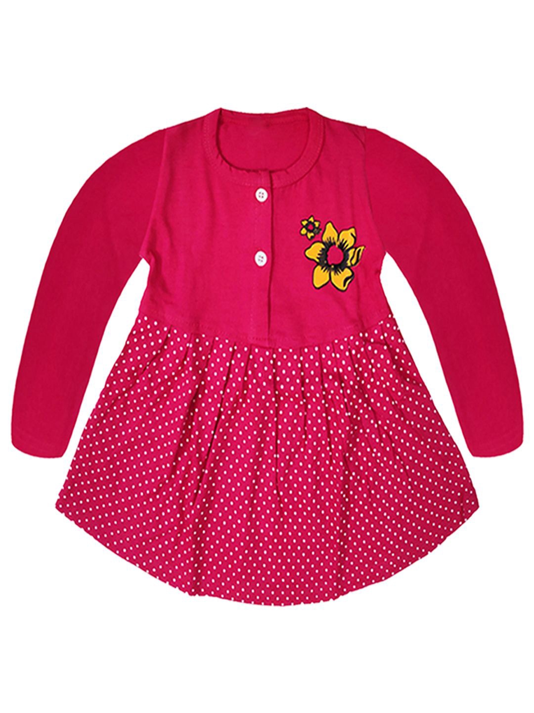 

KidzzCart Girls Polka Dots Printed Cotton Fit & Flare Dress, Pink