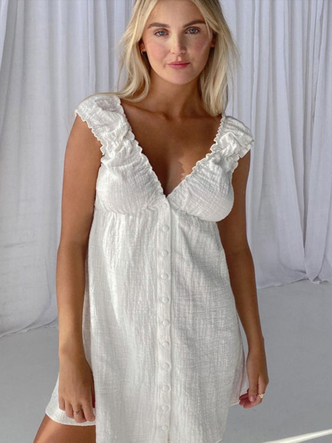 

LULU & SKY Women V-Neck Pure Cotton Nightdress, White