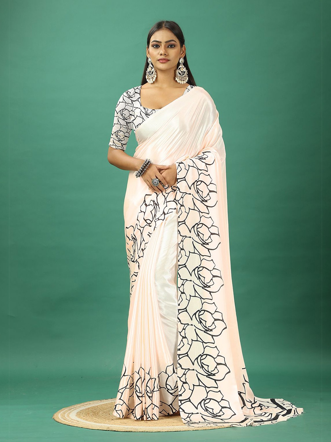 

NIRMAL CREATION Printed Pure Crepe Saree, Peach
