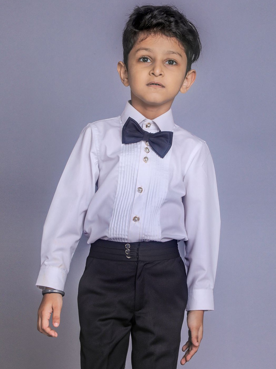 

BAYA COUTURE Boys Cotton Shirt With Party Trouser And Bow Tie, Black