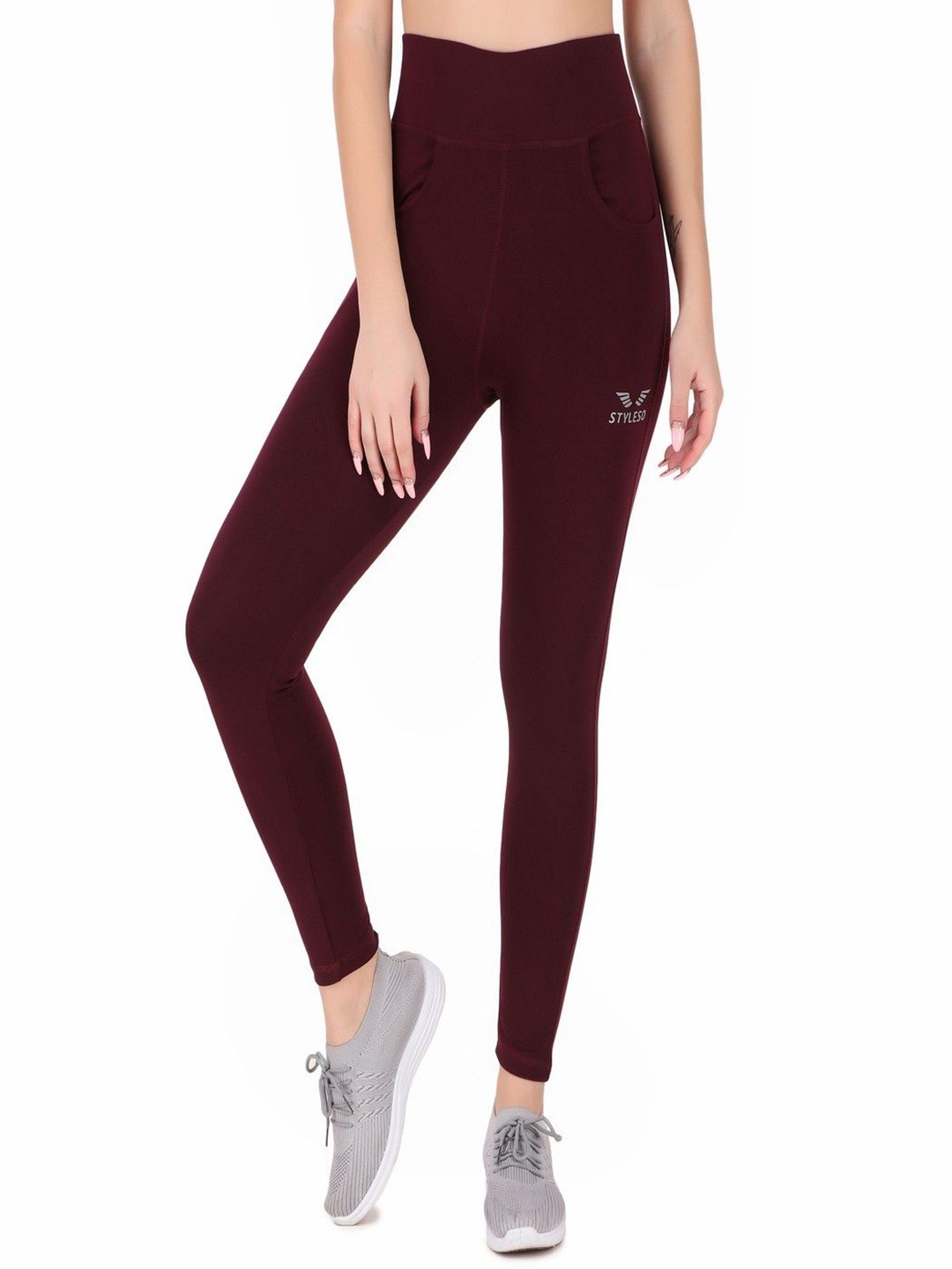 

STYLESO Women Slim Fit Mid Rise Tights, Maroon