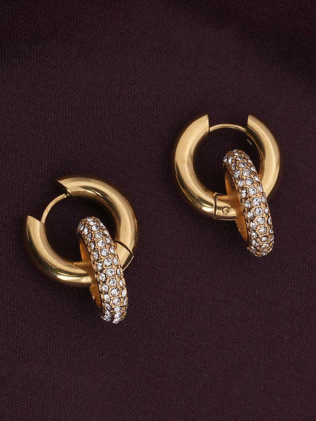 

PALMONAS Shimmering Gold Plated CZ Circular Waterproof & Anti-Tarnish Double Hoop Earrings