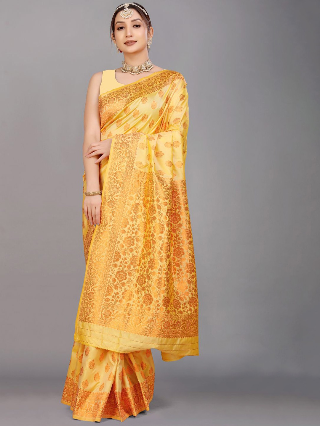 

Royal Rajgharana Saree Woven Design Zari Pure Silk Banarasi Sarees, Yellow