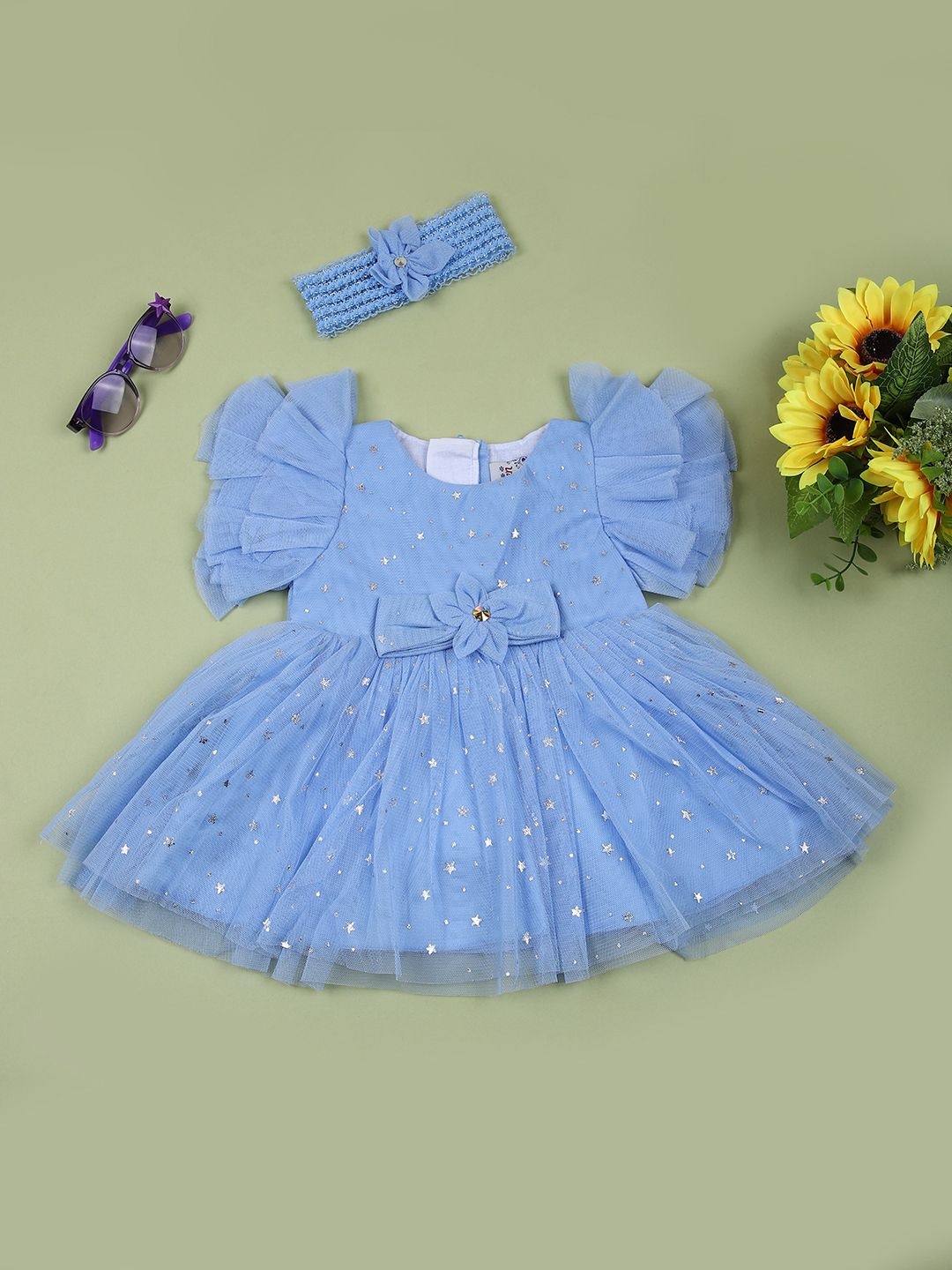 

V-Mart Girls Self Design Fit & Flare Dress, Blue