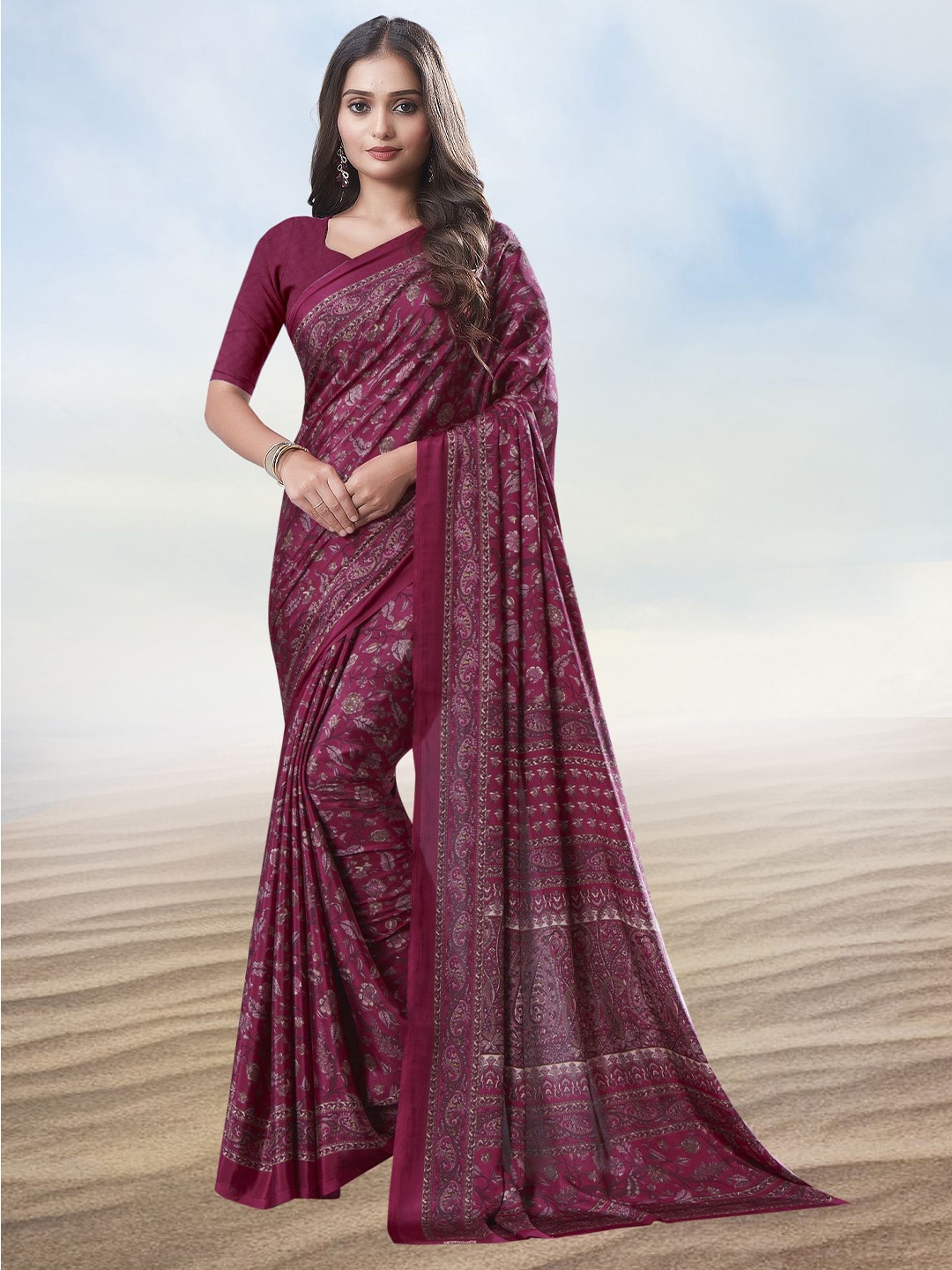 

Kasak Ethnic Motifs Printed Pure Crepe Saree, Pink