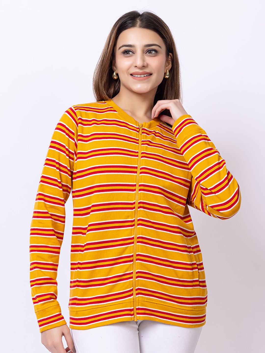 

DressBerry Women Striped Sweatshirt, Mustard