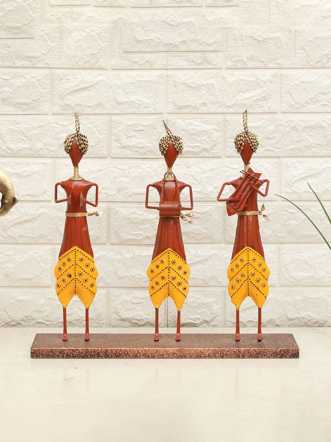 

vedas Mystical Indian Brown & Yellow Printed F-Iris Musician Dolls Showpiece