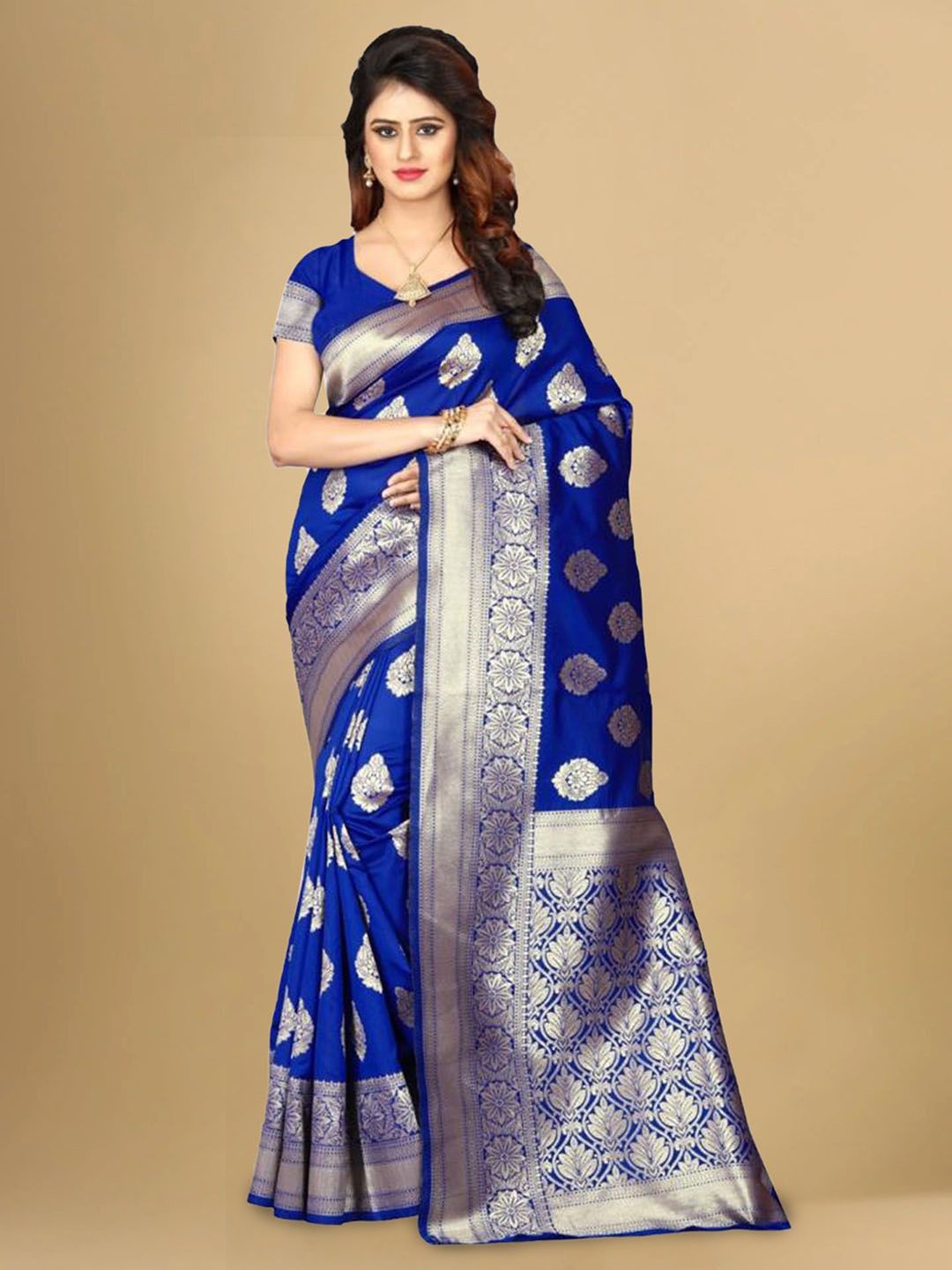 

KALINI Woven Design Ethnic Motifs Zari Banarasi Saree, Blue