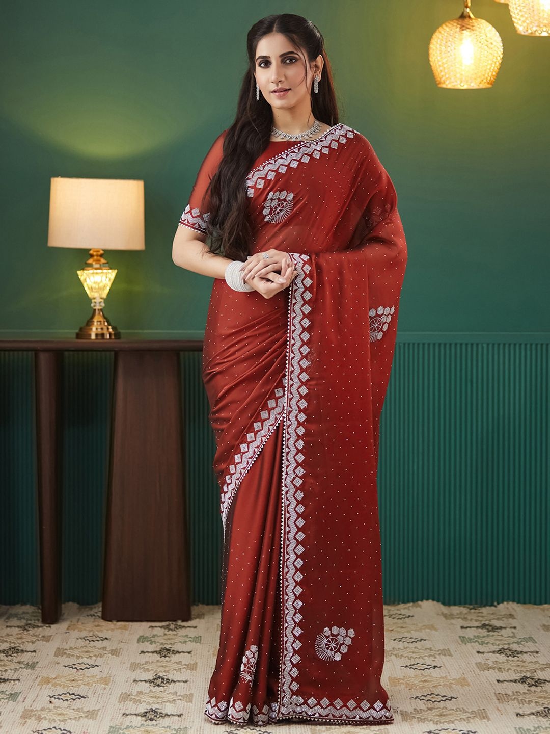 

Satrani Embellished Beads and Stones Pure Georgette Saree, Maroon