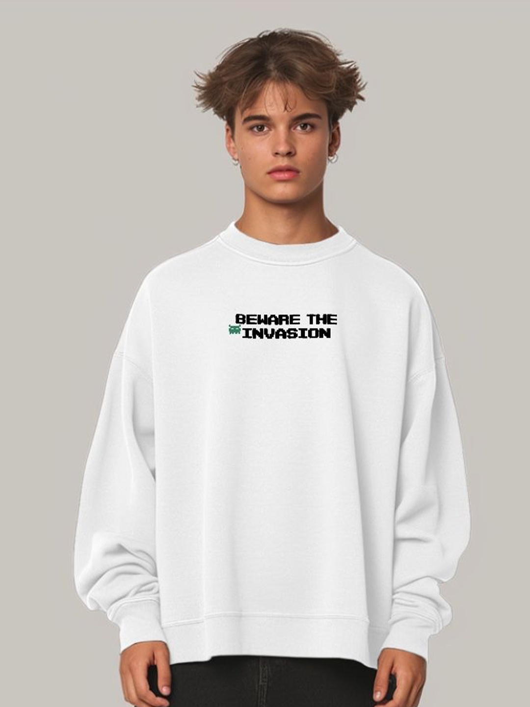 

TheBTclub Men BEWARE Printed Sweatshirt, White