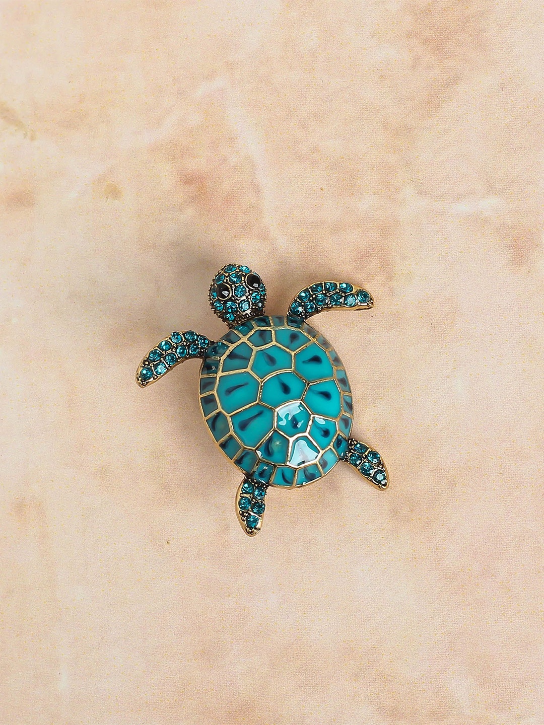 

Tossido Men Stone Studded Turtle Brooch, Turquoise blue