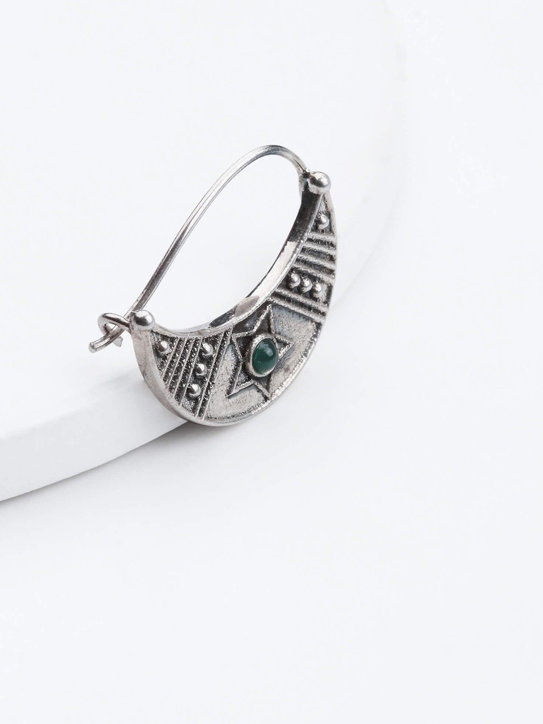 

GIVA 925 Sterling Silver Artificial Stone Studded Oxidised Septum Nosepin