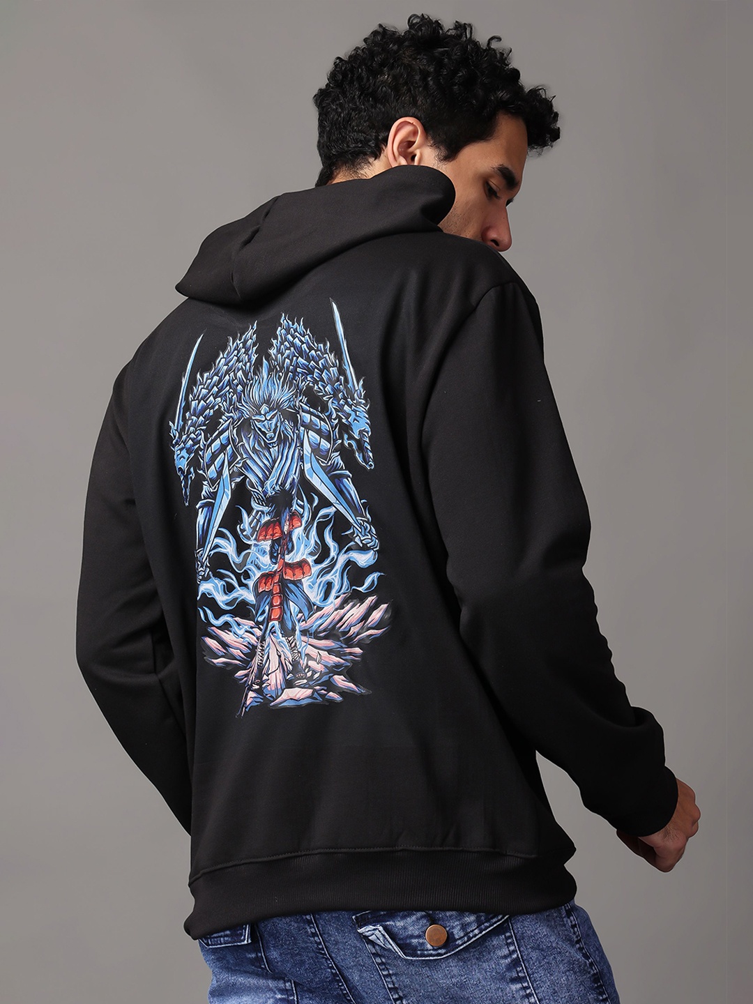 

zentik Men Printed Hooded Pullover Sweatshirt, Black