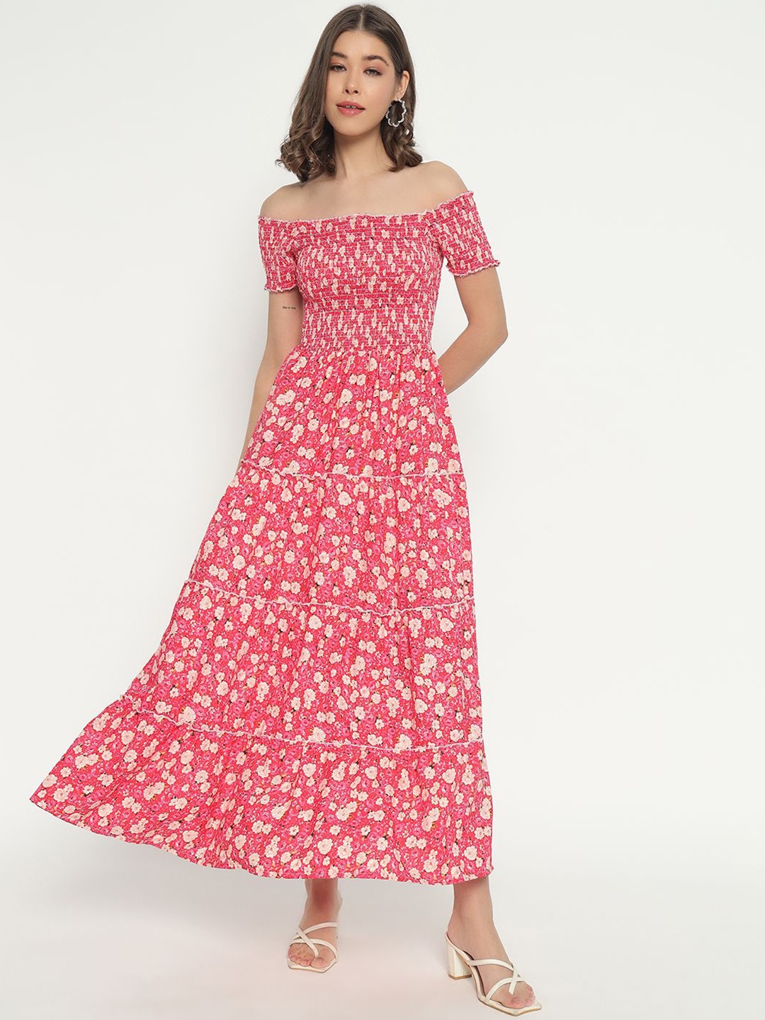 

Raiyani Enterprise Women Floral Printed Fit & Flare Maxi Dress, Pink