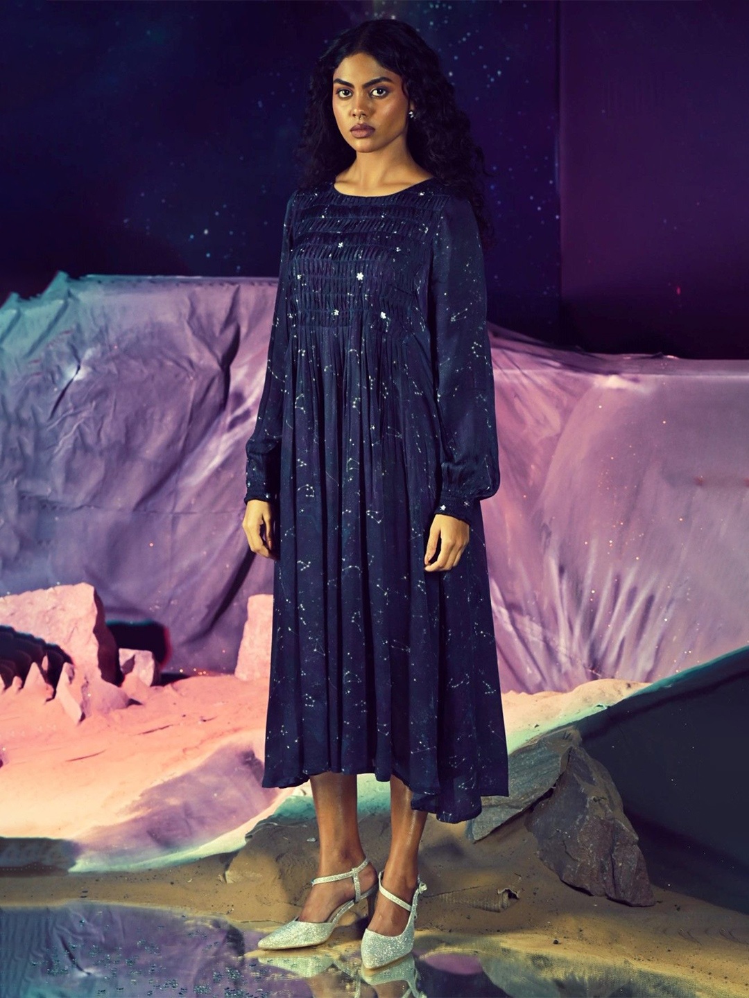 

Baise Gaba Satin Fit & Flare Midi Dress, Purple