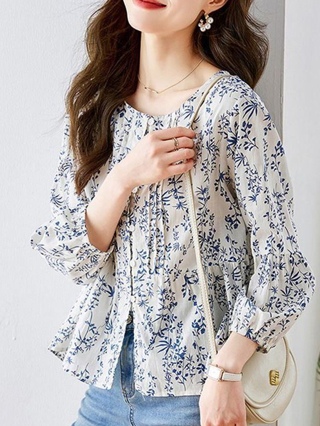 

StyleCast Printed Cotton Top, Navy blue