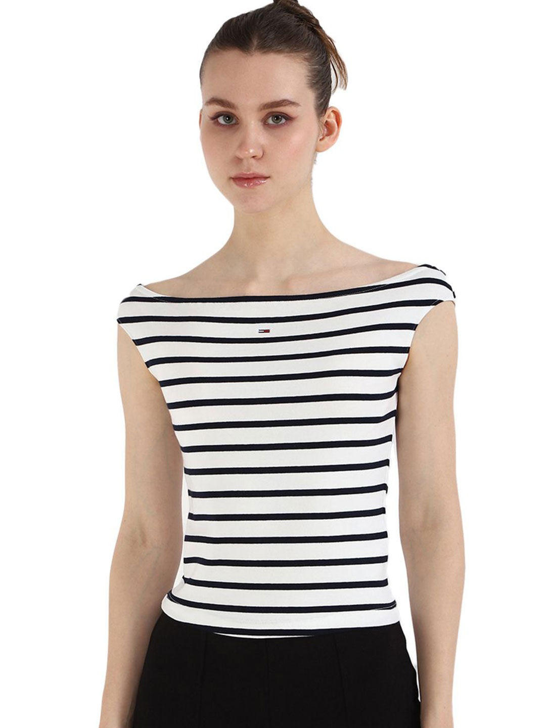 

Tommy Hilfiger Fashion Women Sleeveless Striped Cotton Top, White