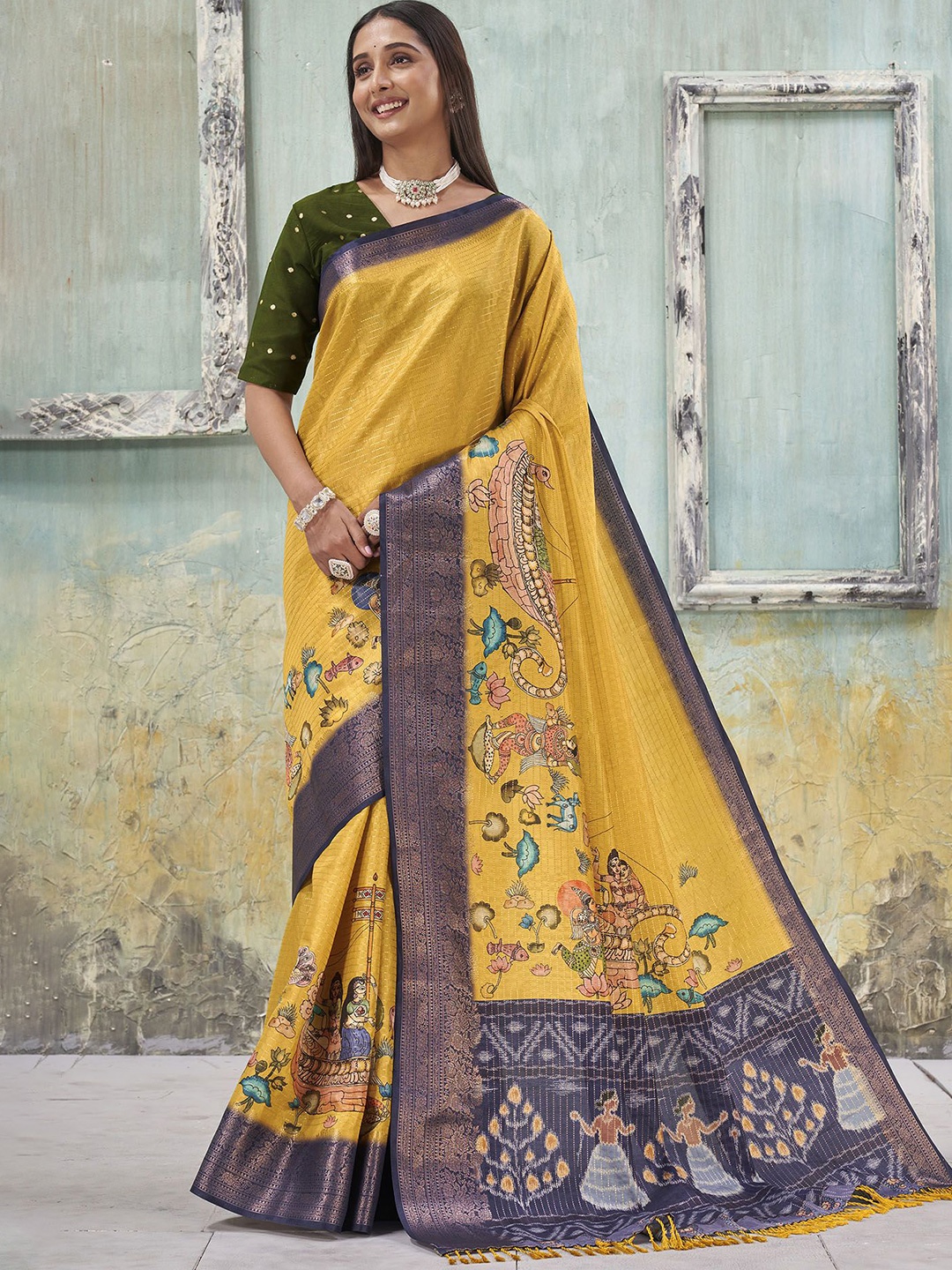 

Ekana Ethnic Motifs Zari Silk Blend Saree, Yellow