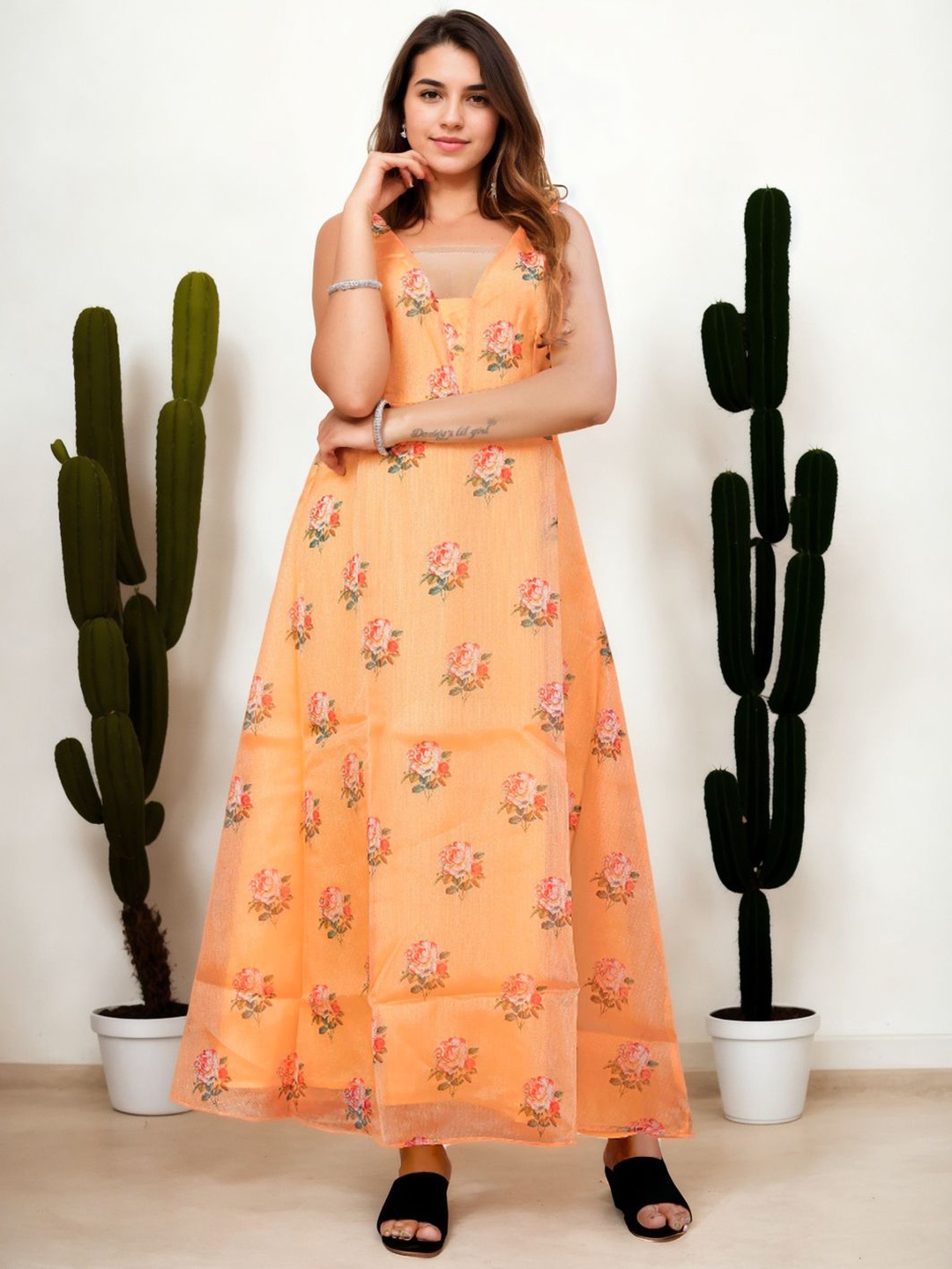 

Bucciato Private Limited Floral Print Maxi Dress, Orange