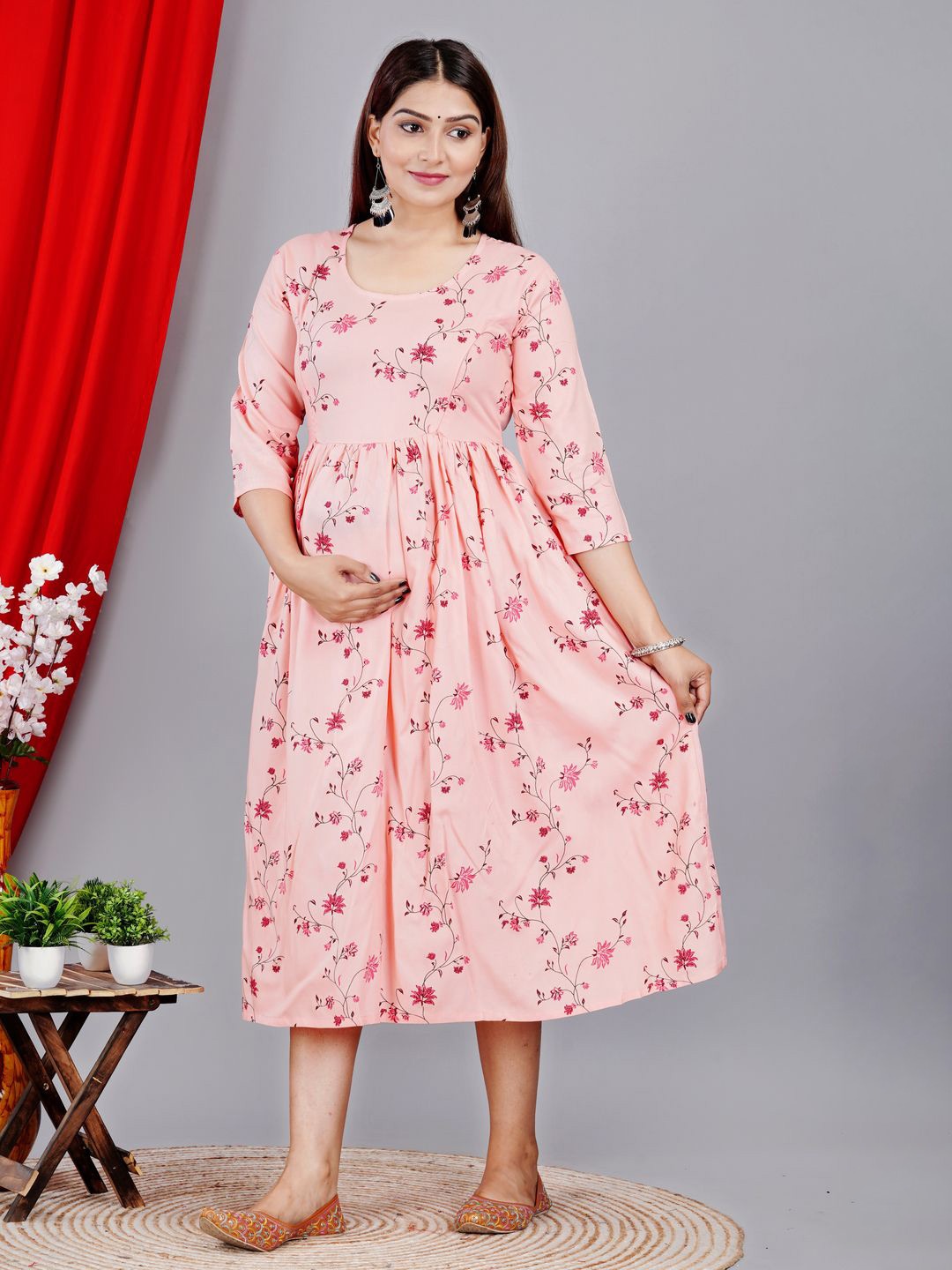 

Loyster Floral Printed Maternity Dresses, Peach