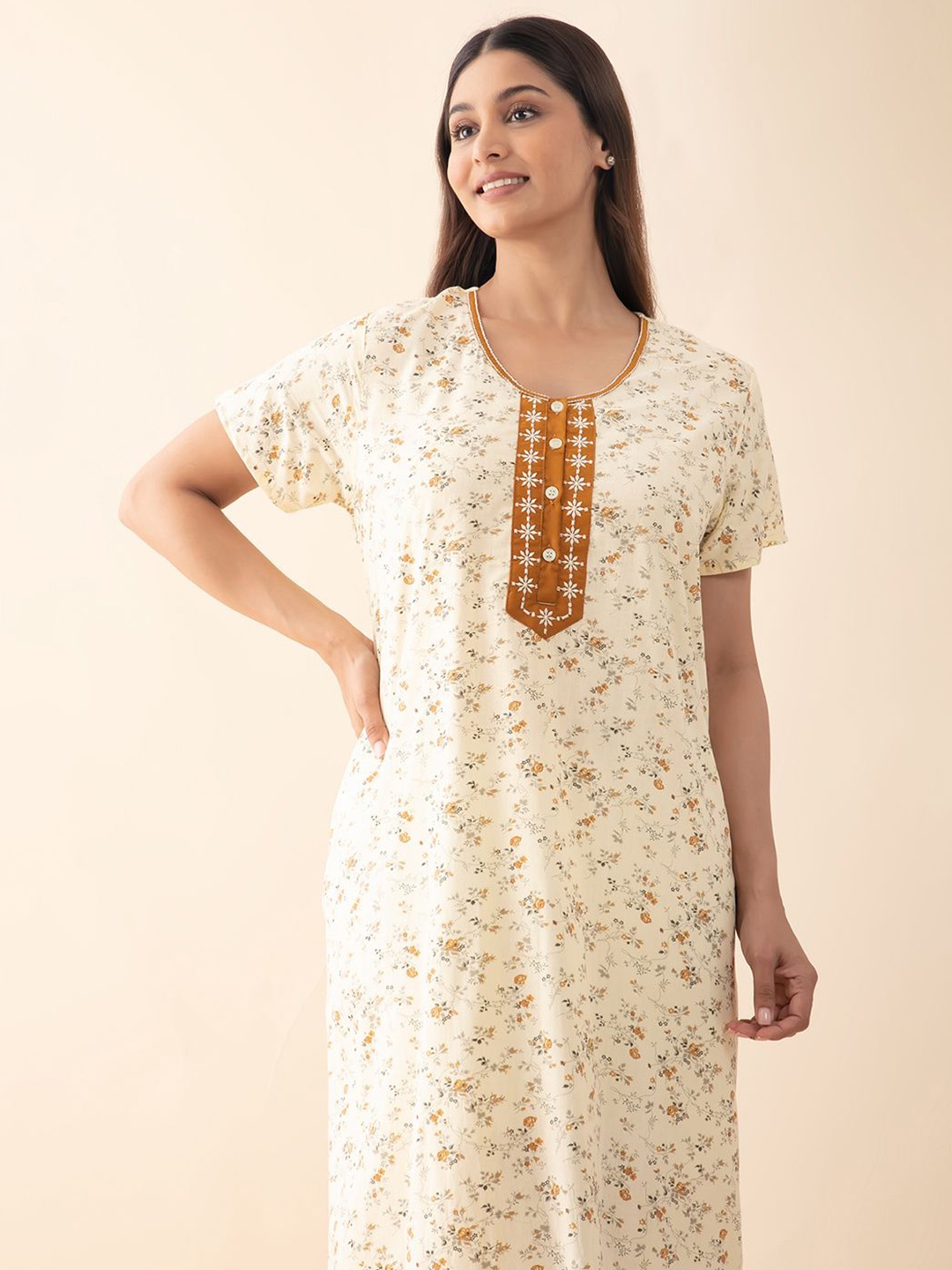 

Maybell Printed Maxi Nightdress, Off white