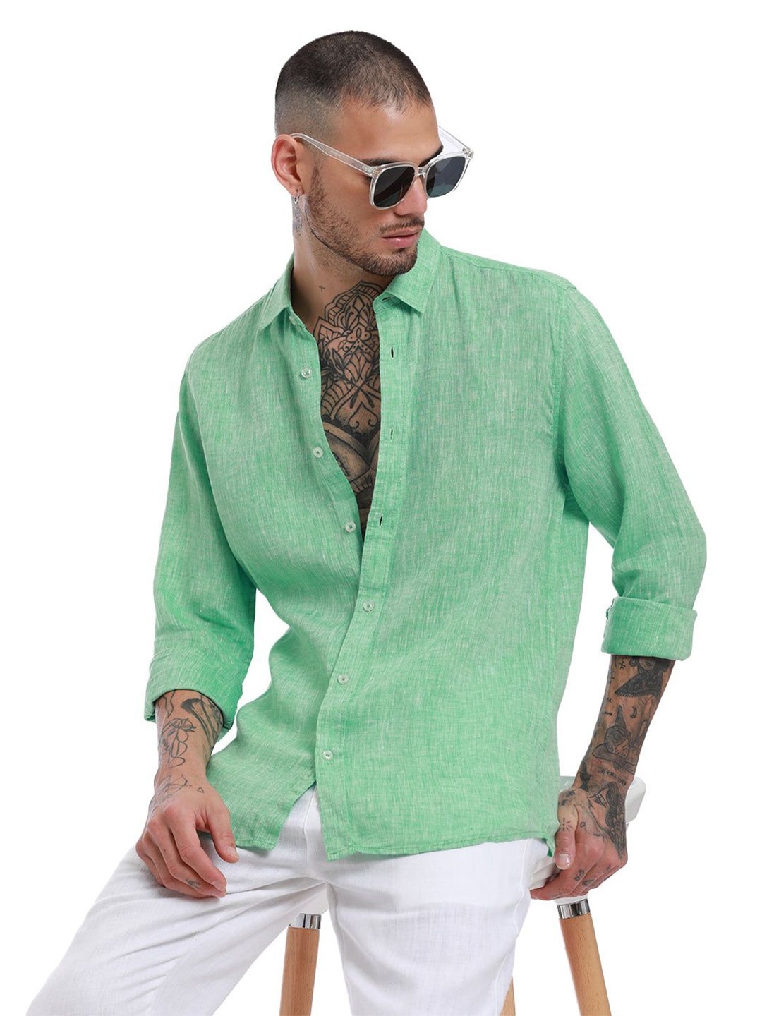 

Banana Club Men Relaxed Slim Fit Opaque Semiformal Shirt, Green