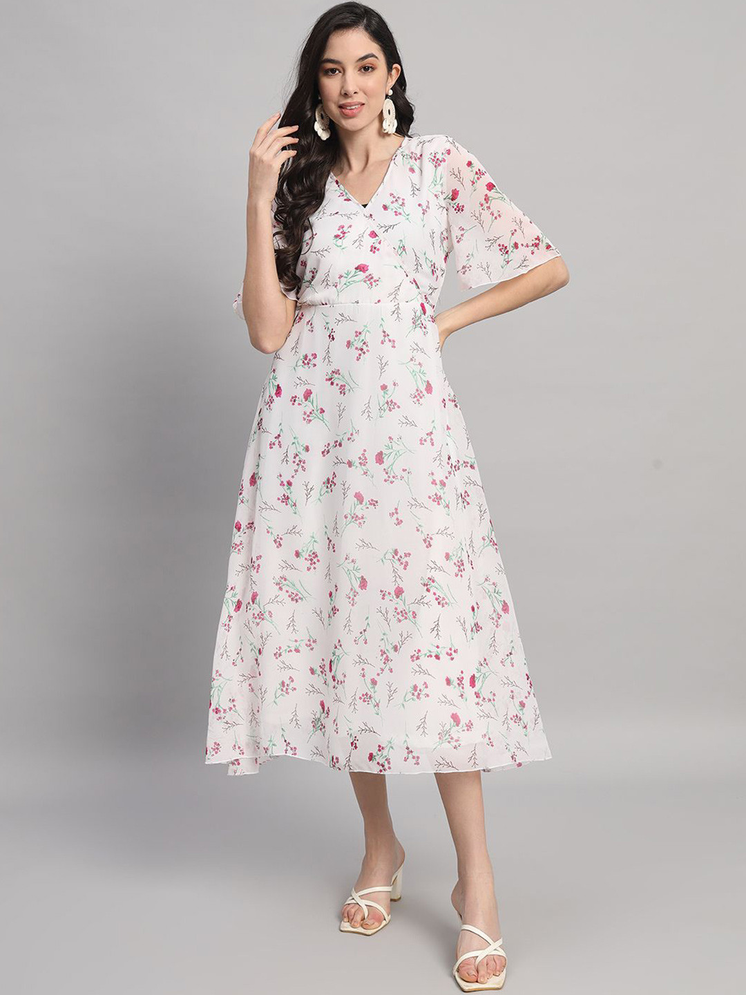 

Curvydrobe Floral Print Georgette Fit & Flare Maxi Dress, White