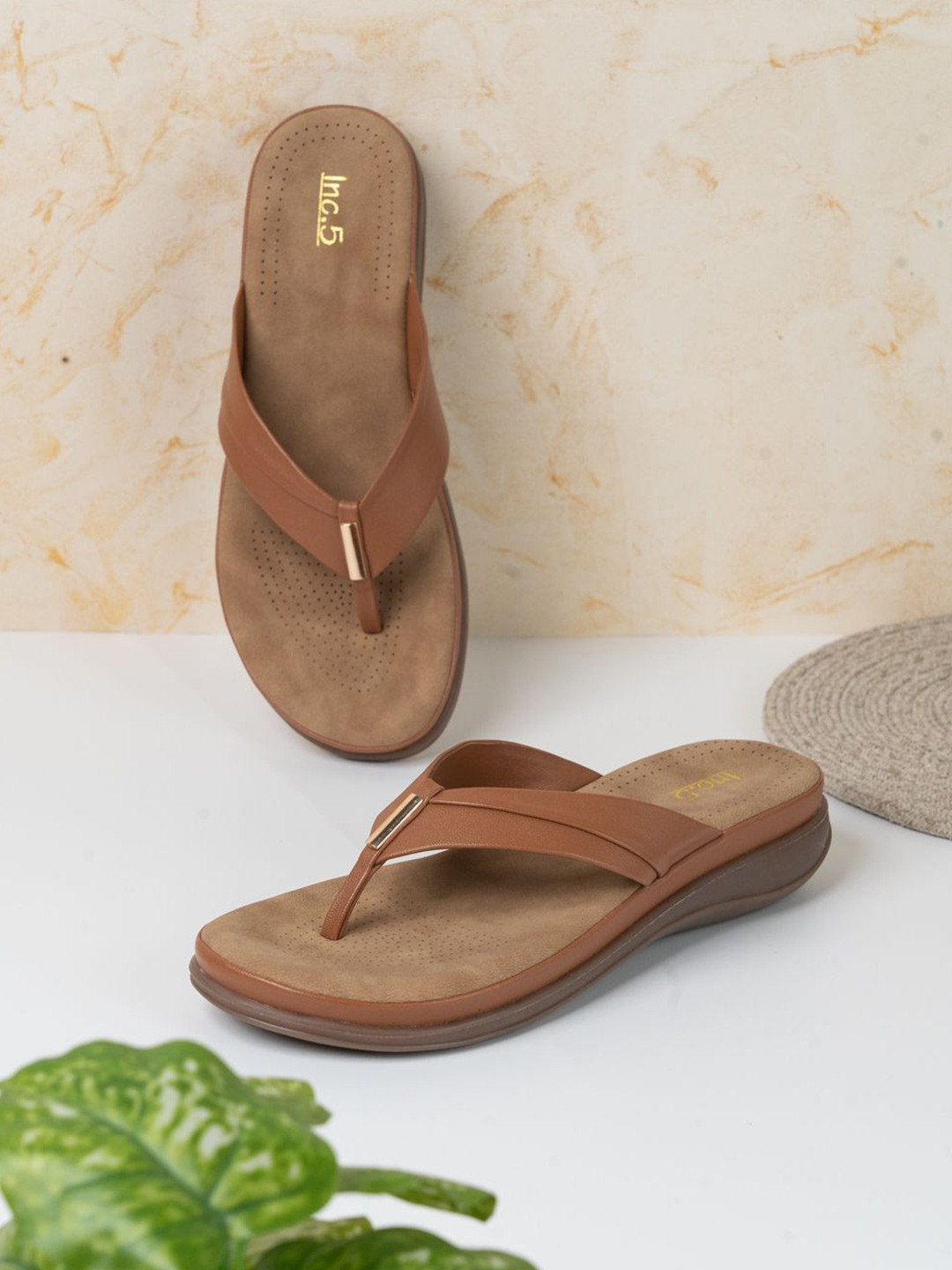 

Inc 5 Women Round Toe T-Strap Flats, Tan