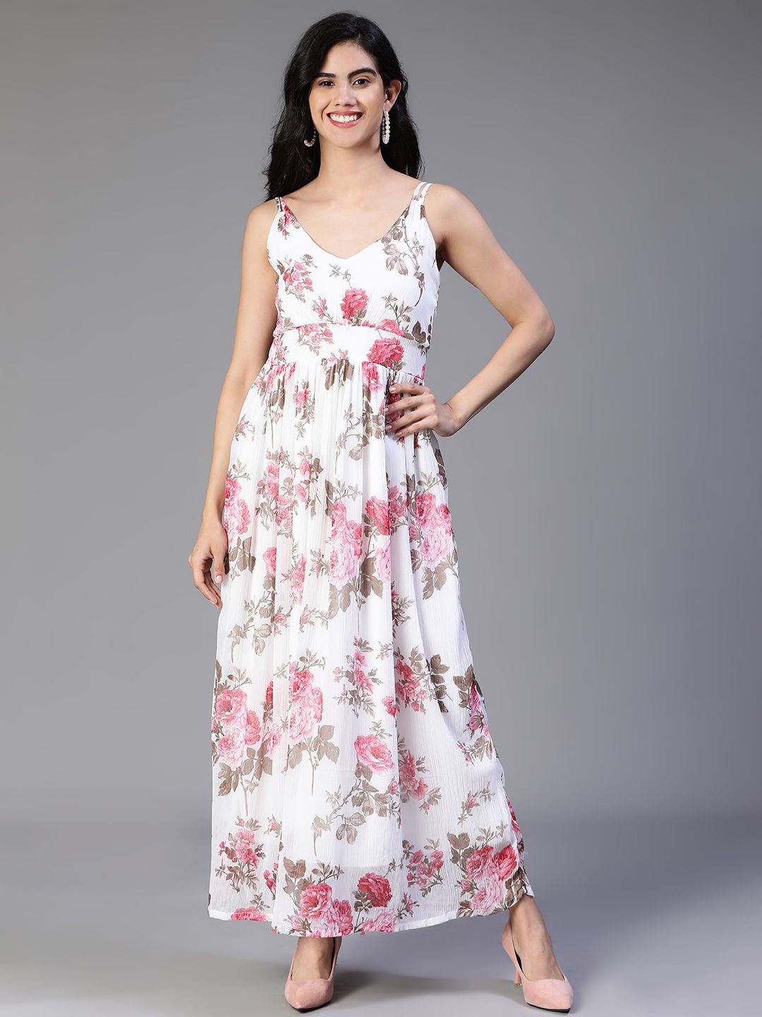 

VEGAL Women Floral Printed Maxi Dress, White