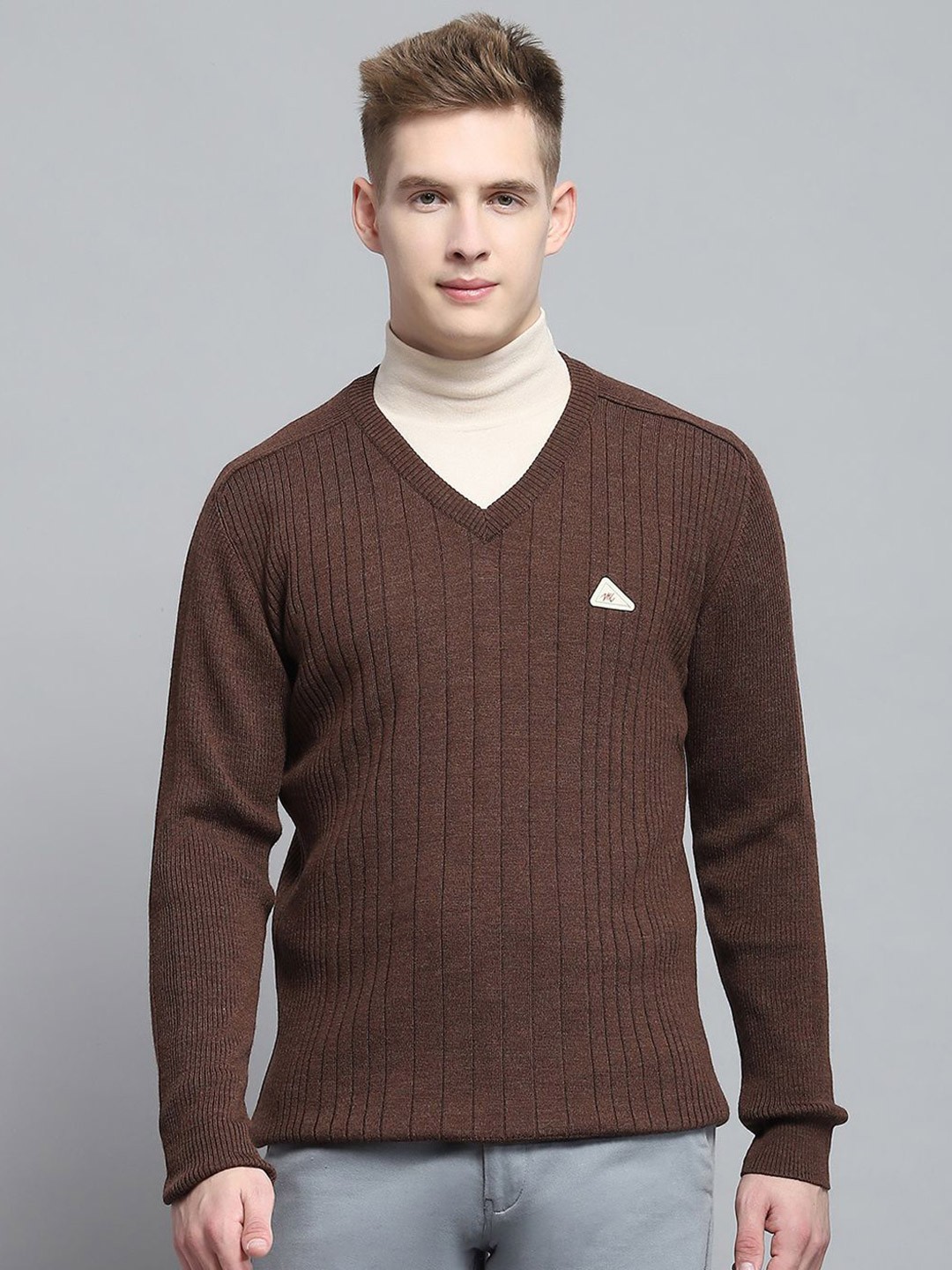 

Monte Carlo Men Striped Woollen Pullover, Brown