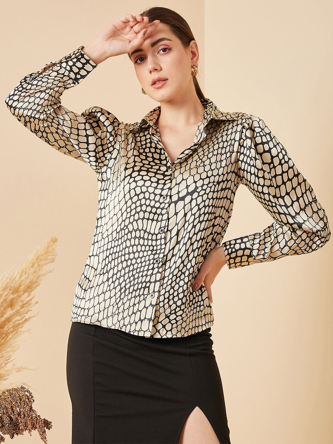 

RARE Women Opaque Printed Casual Shirt, Cream