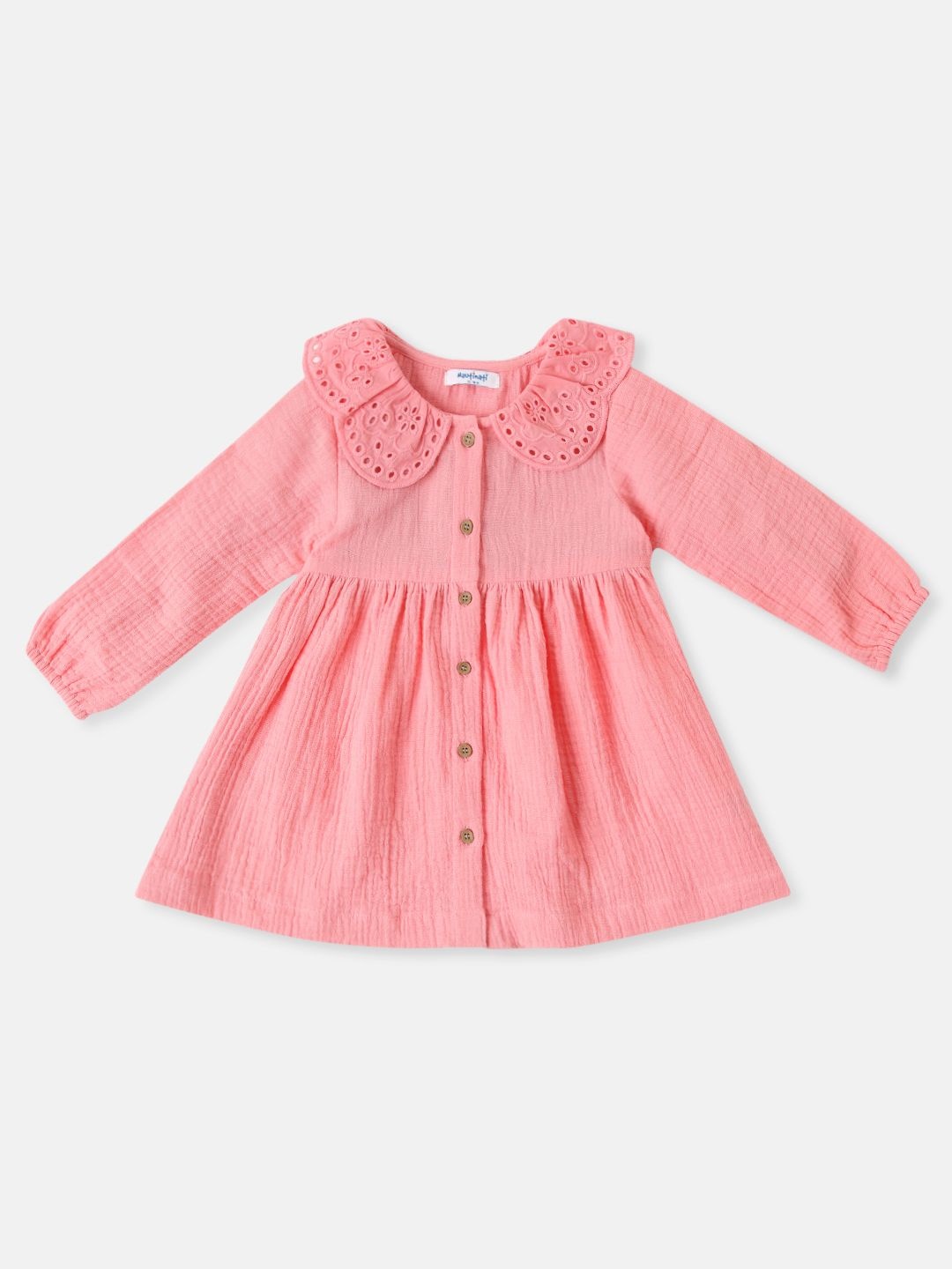 

Nauti Nati Girls Cotton Schiffli Peter Pan Collar Fit and Flare Dress, Pink