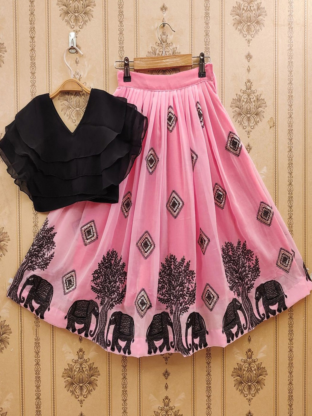 

BAESD Girls Thread Work Ready to Wear Lehenga &, Pink