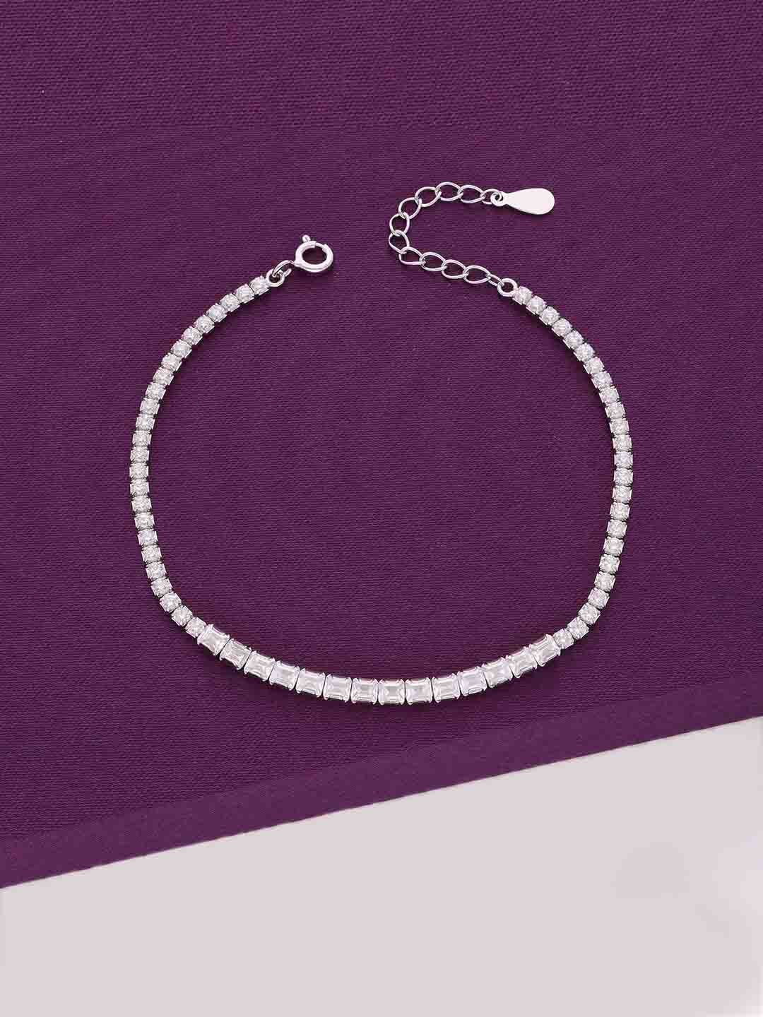 

KAI JEWEL Women 92.5 Sterling Silver CZ-Studded Rhodium-Plated Solitaire Link Bracelet