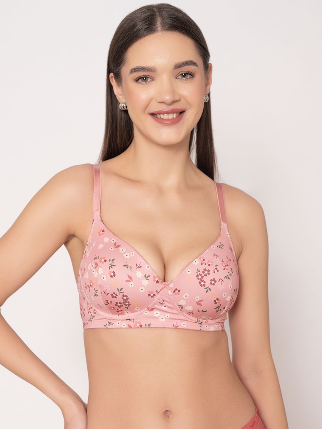 

Chelvet Women Floral Printed Full Coverage Underwired Lightly Padded Bra, Pink