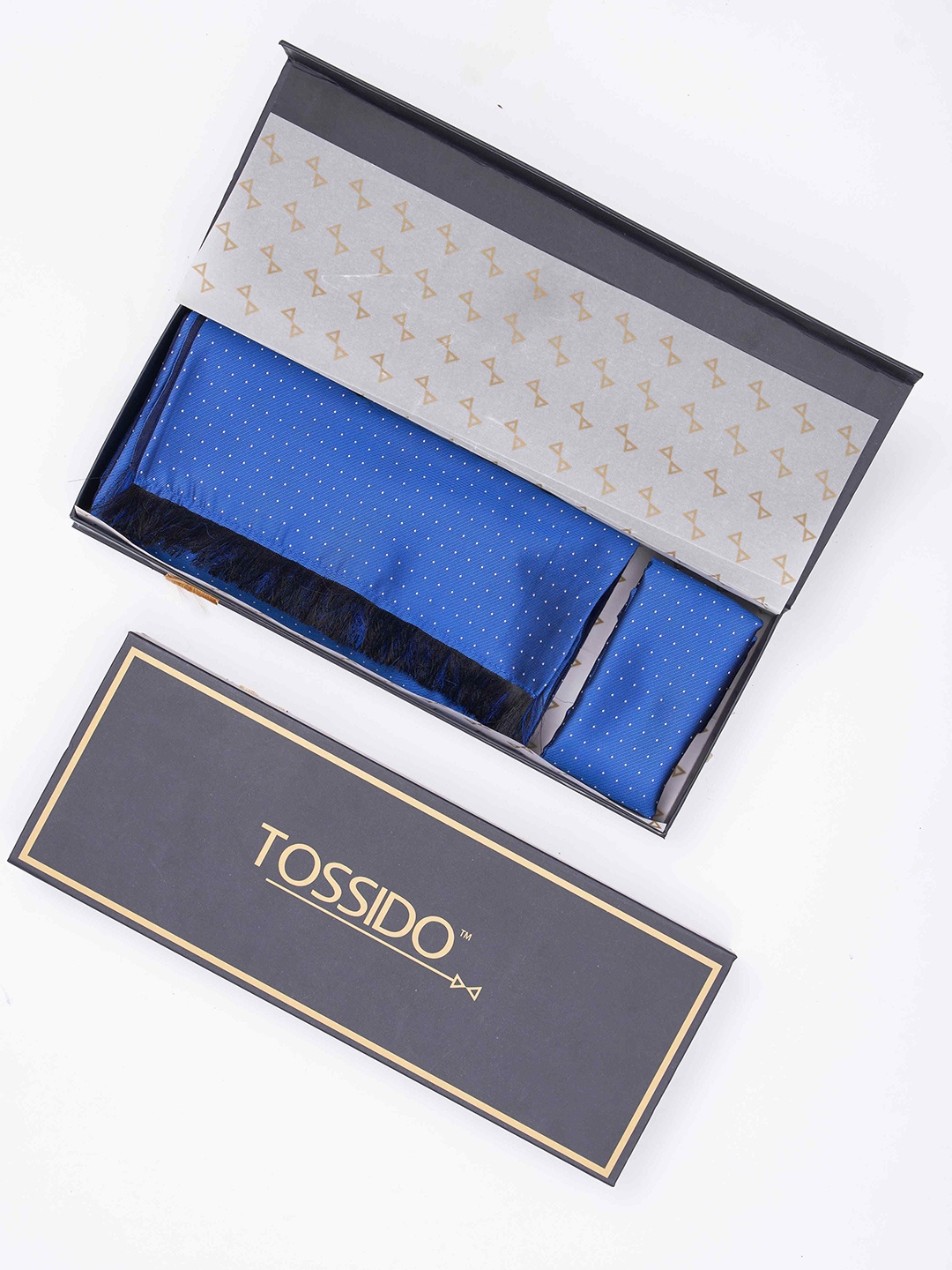 

Tossido Men Reversible Stole & Pocket Square Set, Blue