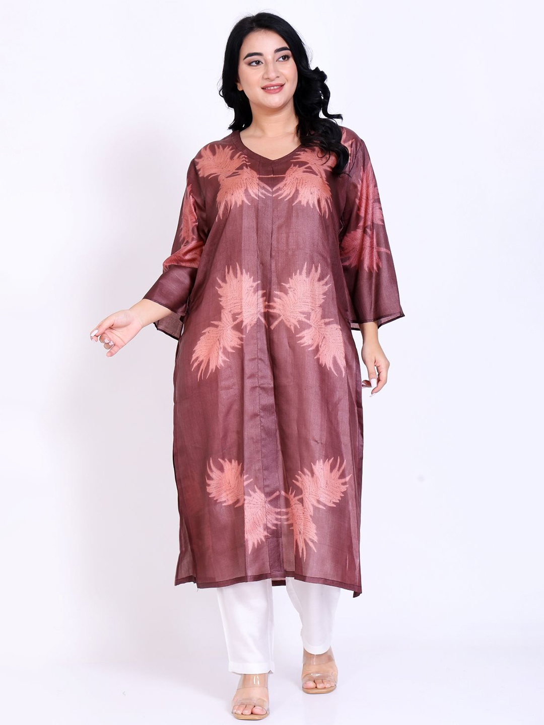 

SILK N STYLES Printed Straight Kurtas, Brown