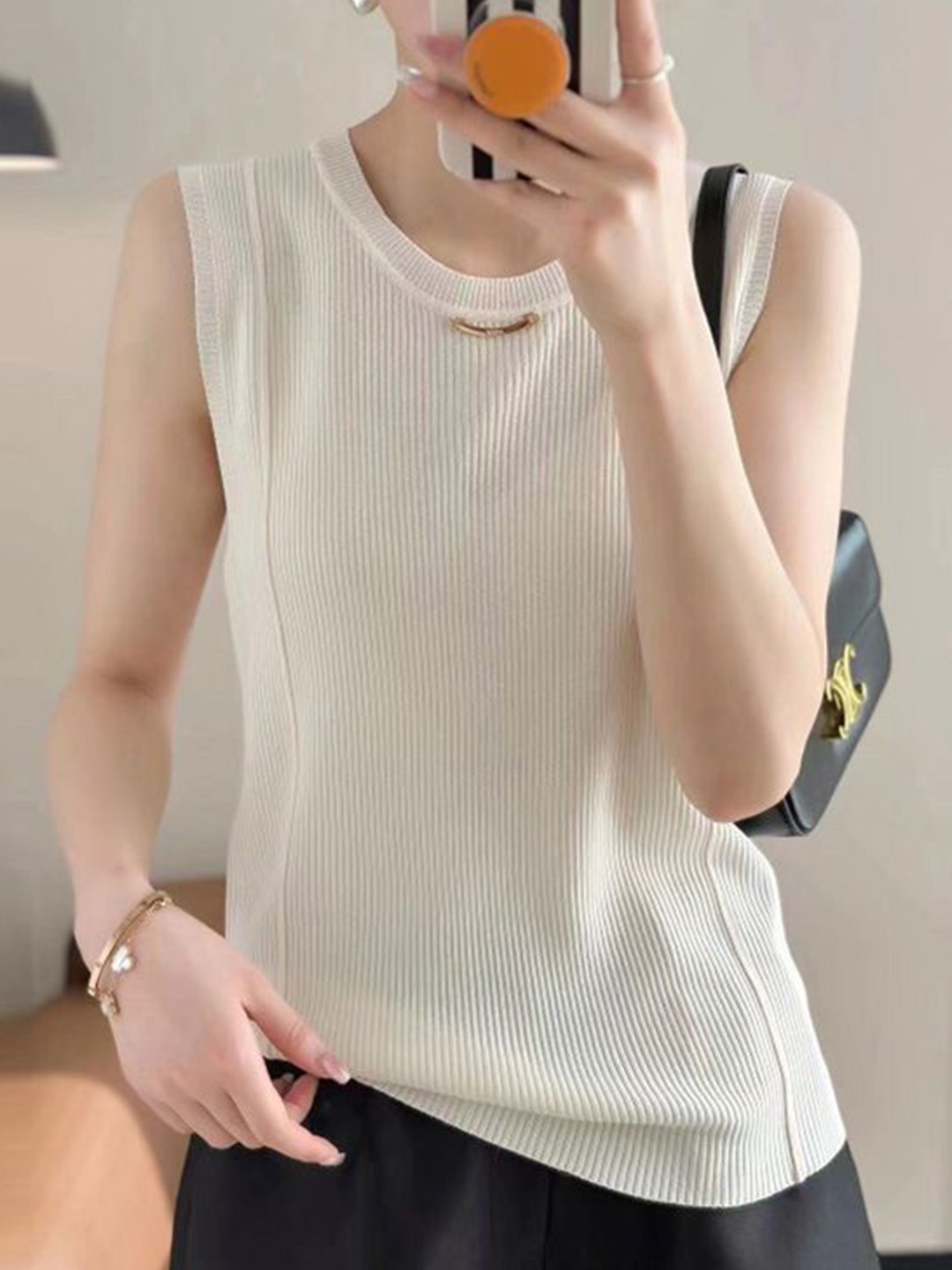 

StyleCast Women Round Neck Sleeveless Cotton Top, Off white