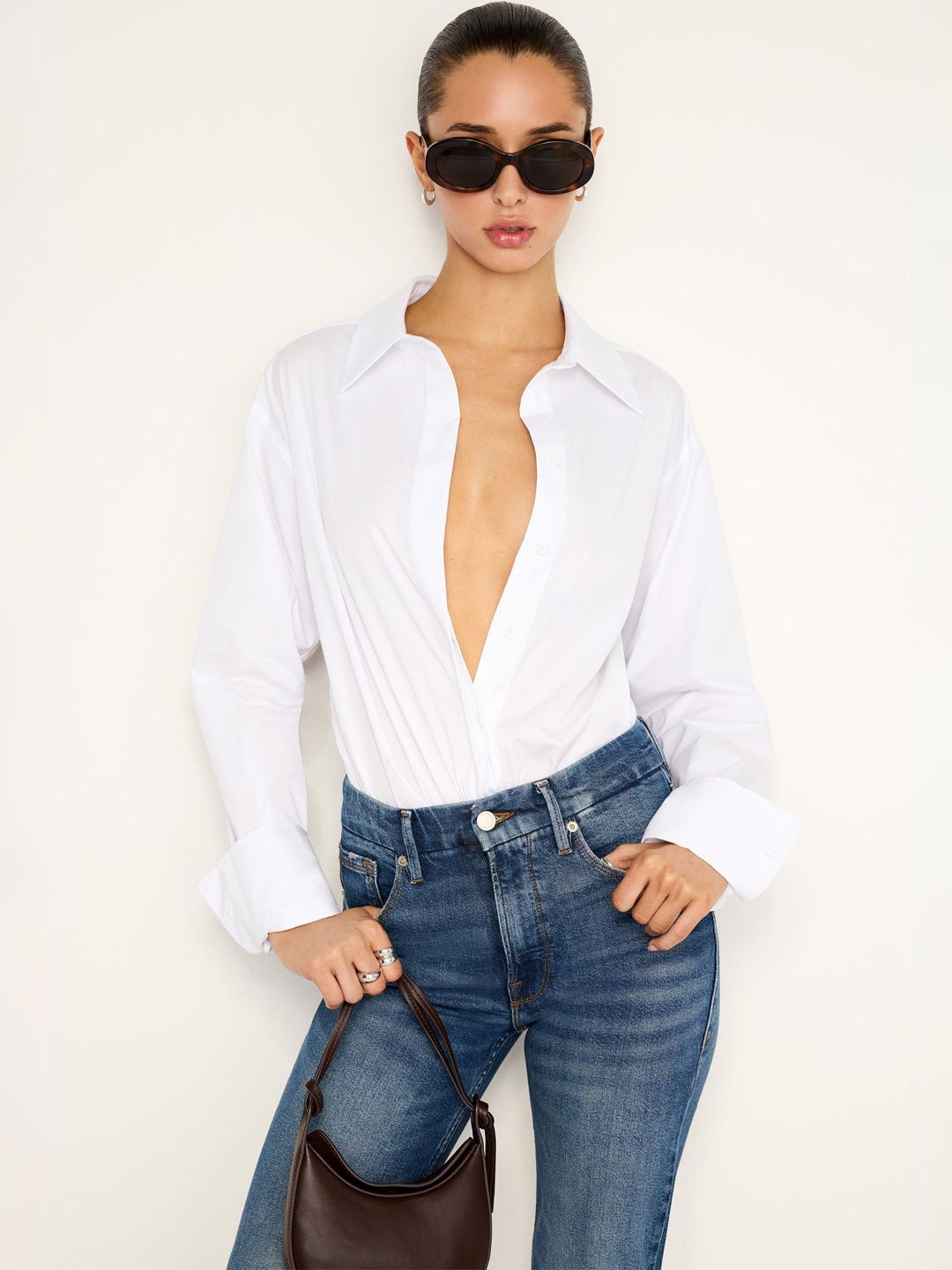 

BAESD Women Oversized Fit Spread Collar Solid Cotton Casual Shirt, White