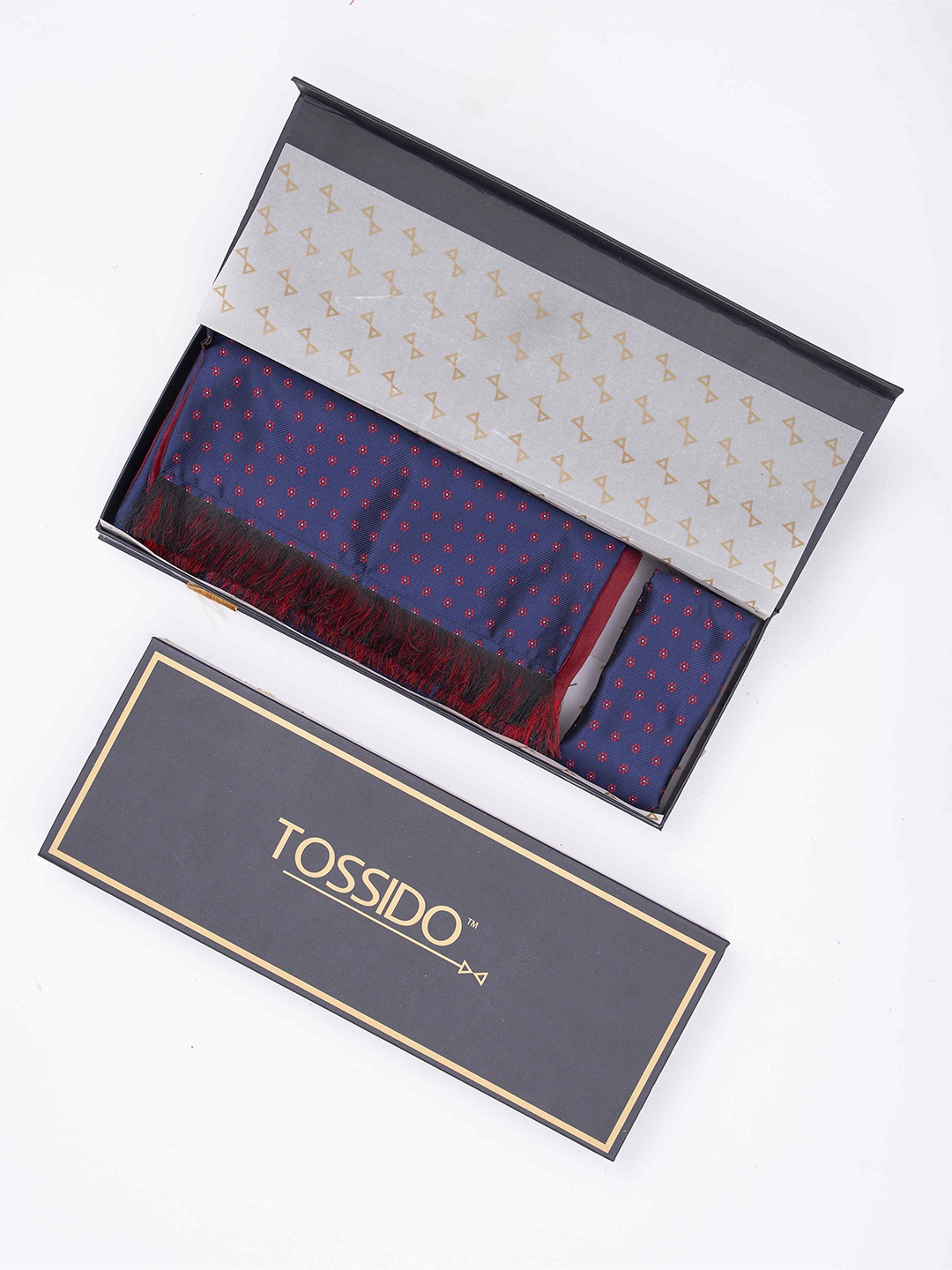 

Tossido Men Woven Design Stole & Pocket Square Set, Blue