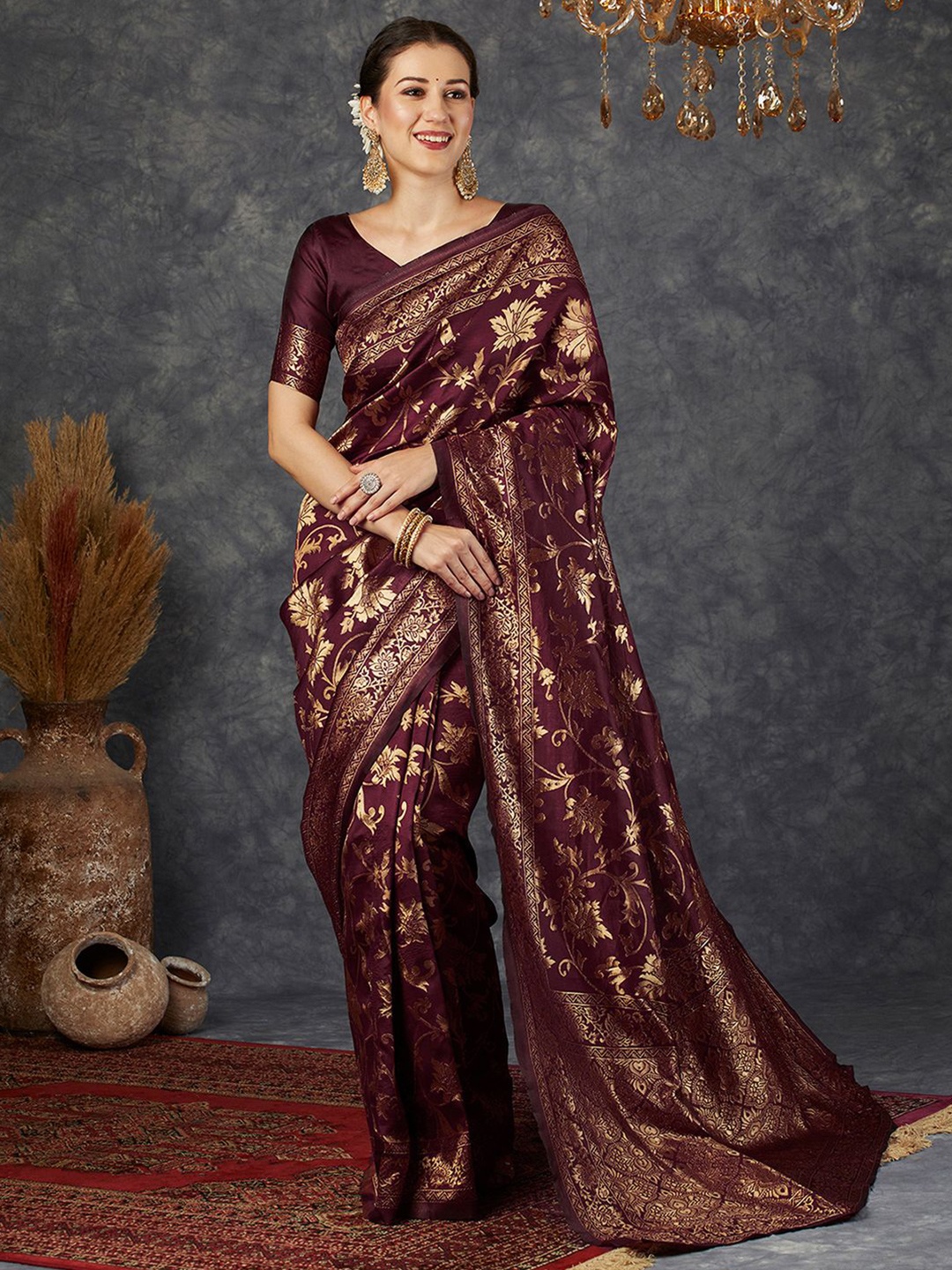 

KALINI Women Woven Design Zari Banarasi Saree, Brown