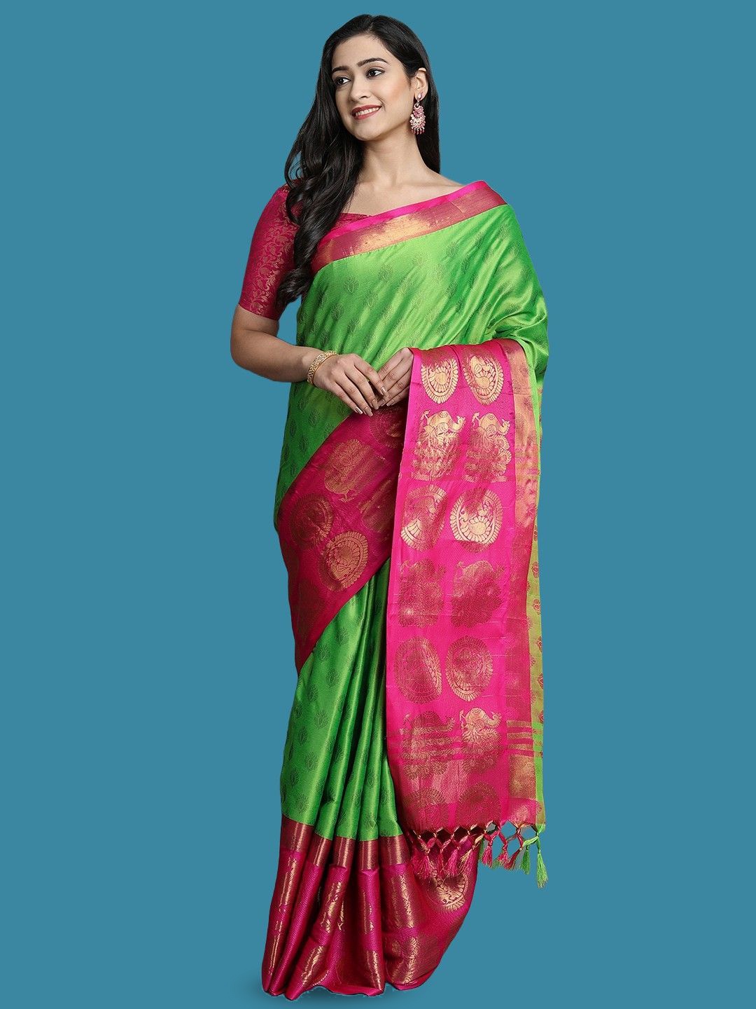 

yourwish Woven Design Zari Gadwal Saree, Green