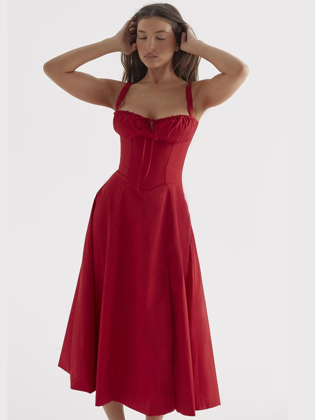 

StyleCast Satin Corset Midi Dress, Red