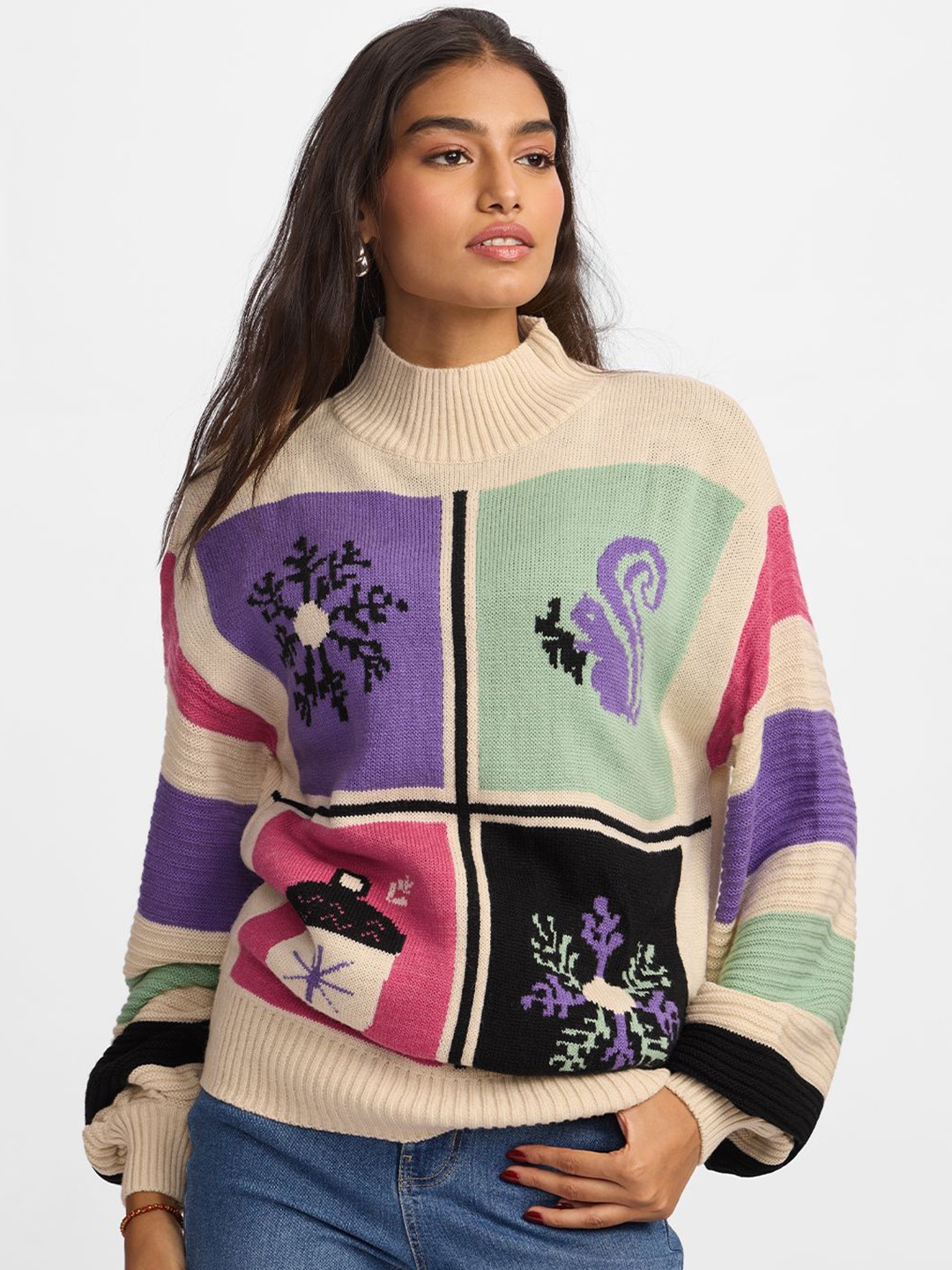 

The Souled Store Women Floral Printed Pullover, Beige