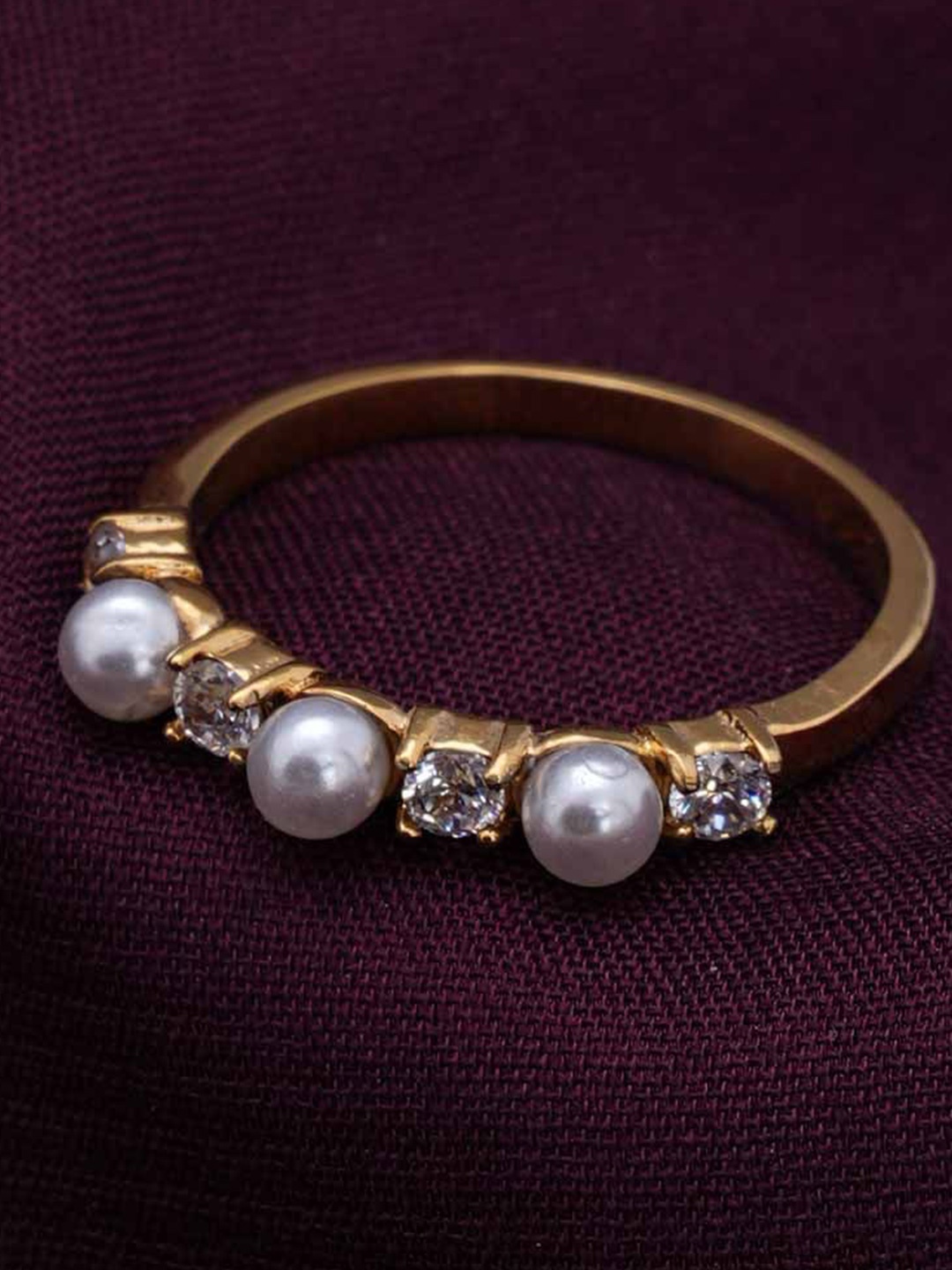 

PALMONAS Stainless Steel Geometric Pearls Gold Ring For Women - Waterproof & Anti-Tarnish