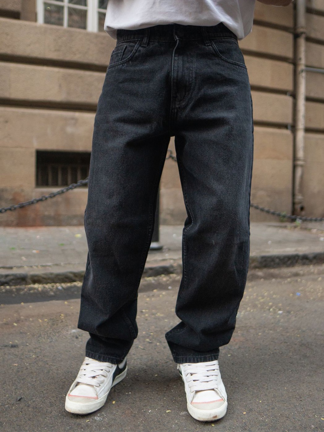 

Powerlook Men Cotton Charcoal Baggy Jeans, Black