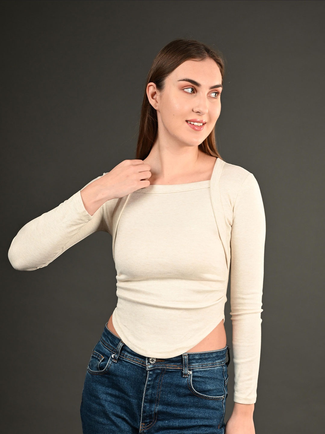 

StyleCast Women Square Neck Fitted Crop Top, White