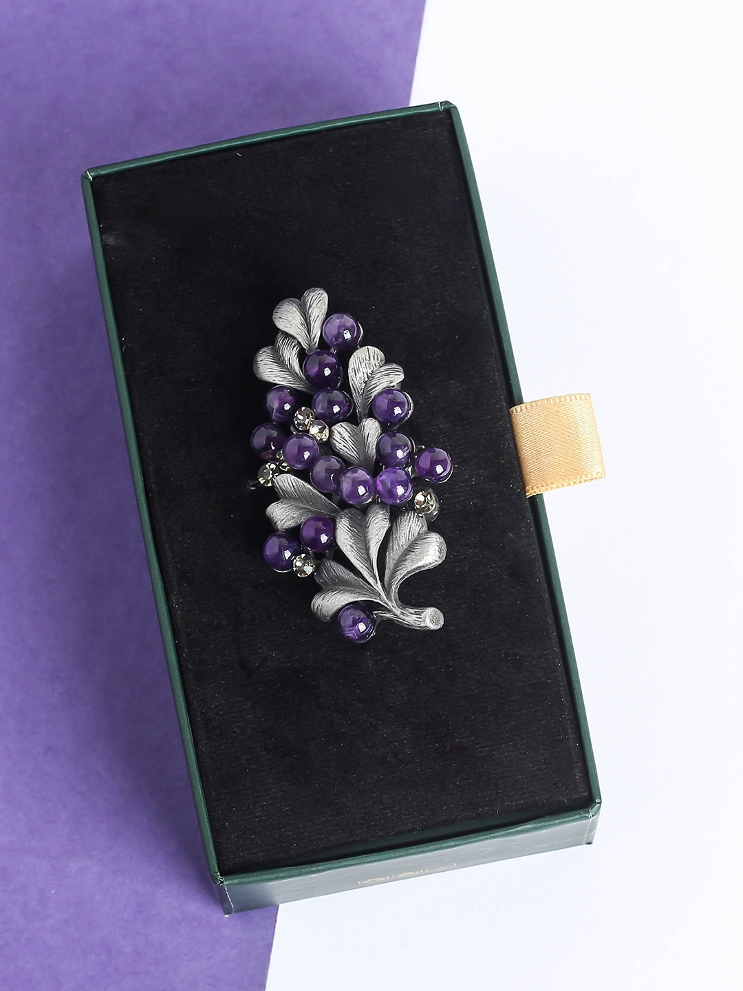 

Tossido Men Stone Studded & Beaded Floral Shaped Brooch, Purple
